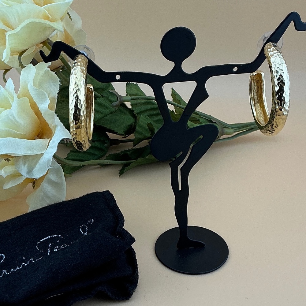 Signed ERWIN PEARL Gold Hoop Post Earrings with Bag